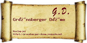 Grünsberger Döme névjegykártya